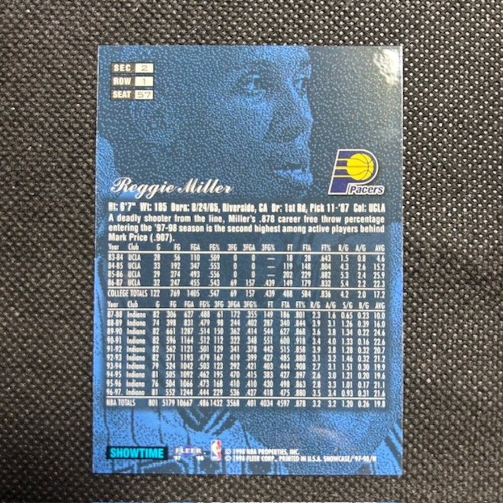 1997-98 Fleer Flair Showcase Reggie Miller Row 1 #57 Indiana Pacers